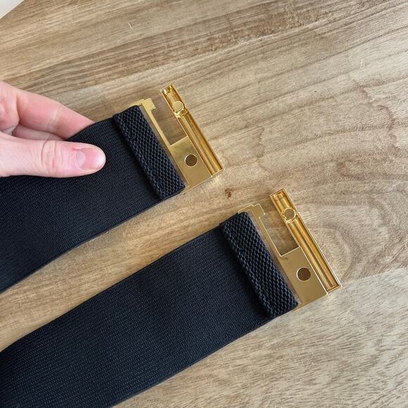 Black Thick Wide Stretchy Golden Slide Buckle Belt Size Small - Picture 6 of 8